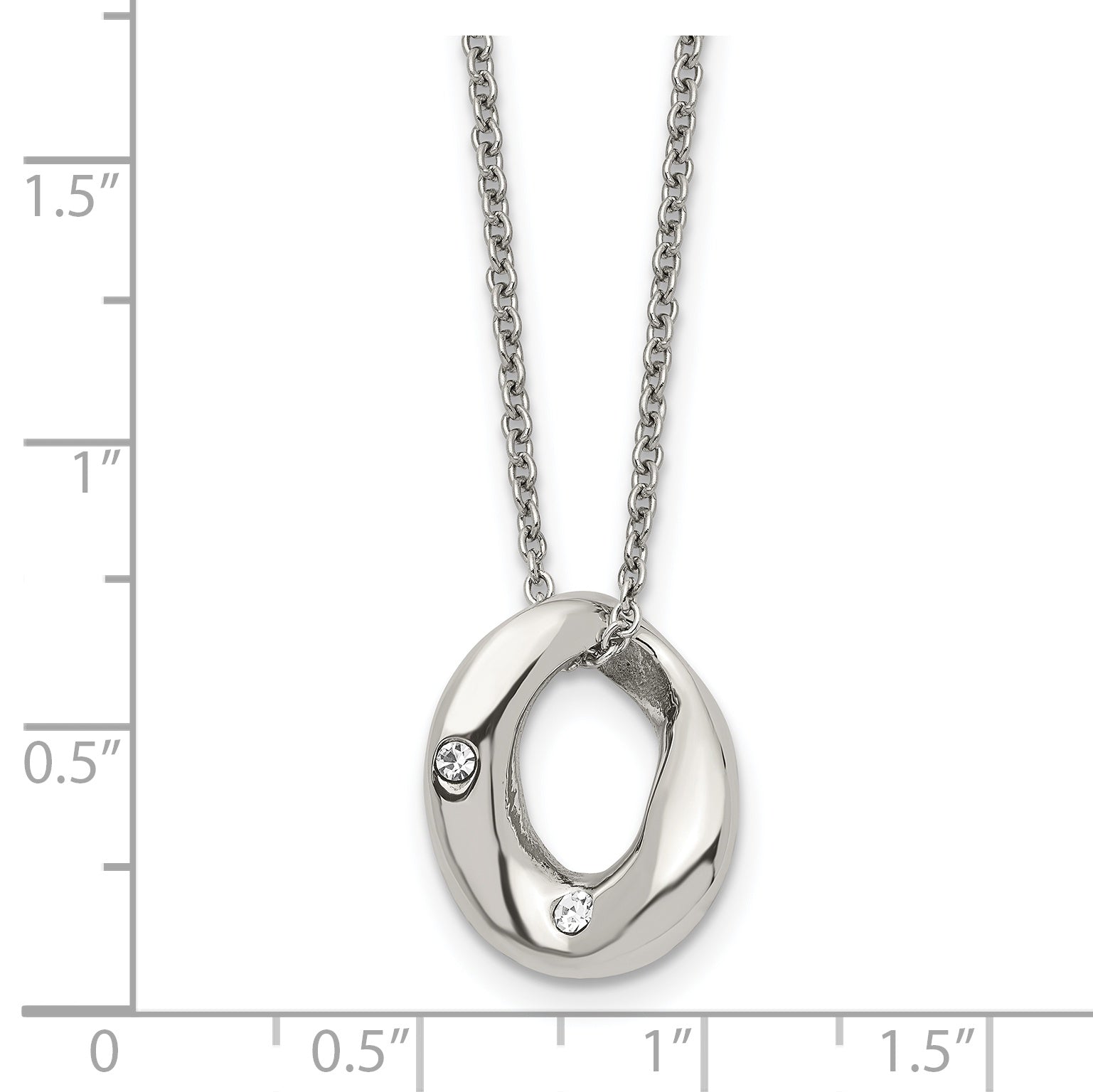 Stainless Steel Polished Wavy Circle w/Crystal 18in Necklace