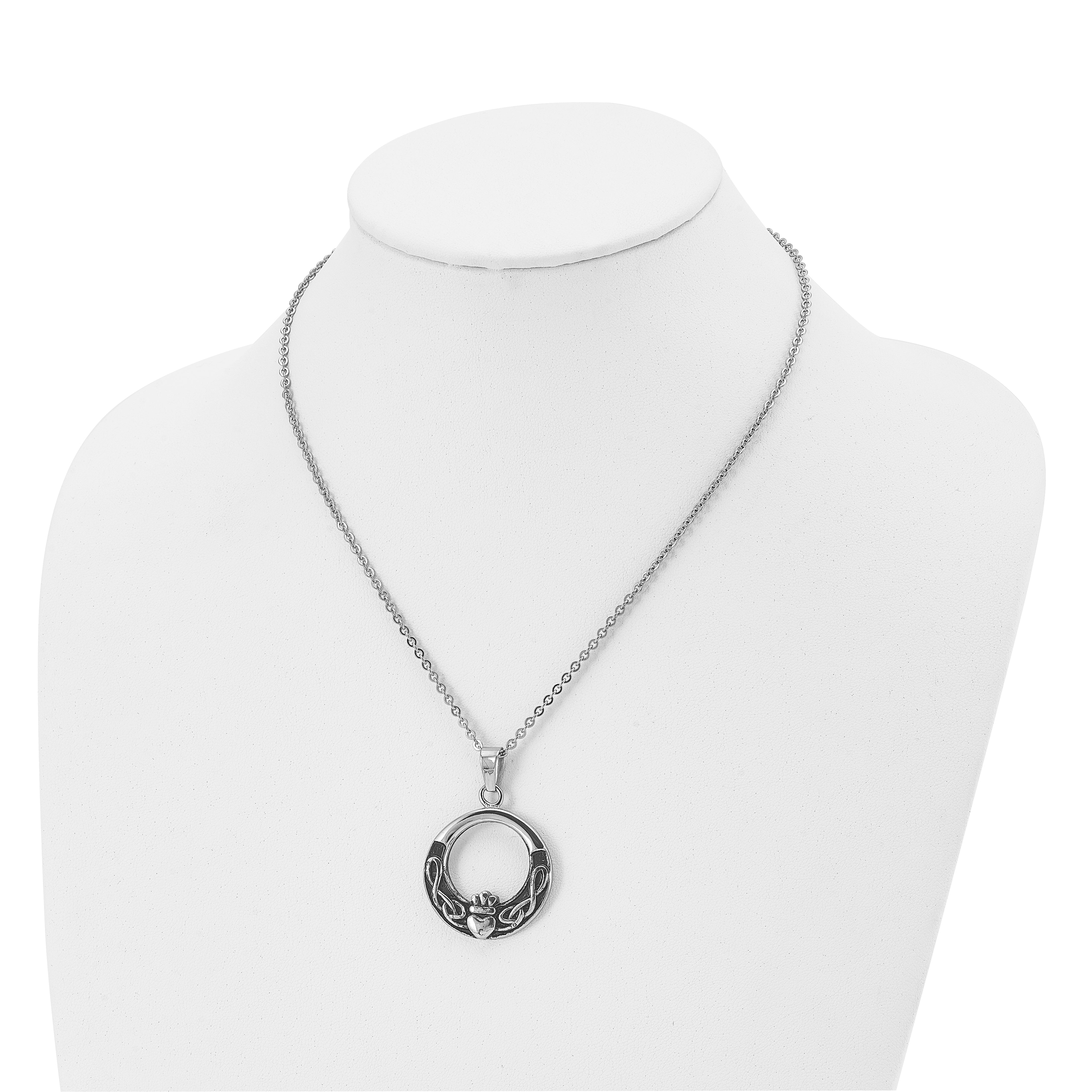 Chisel Stainless Steel Antiqued and Polished Claddagh Pendant on a 18 inch Cable Chain Necklace