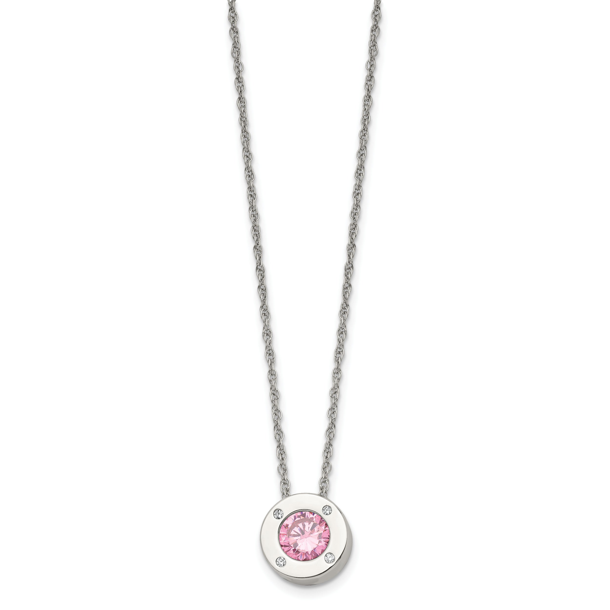 Chisel Stainless Steel Polished CZ October Birthstone Circle Pendant on a 20 inch Multi-Link Chain Necklace