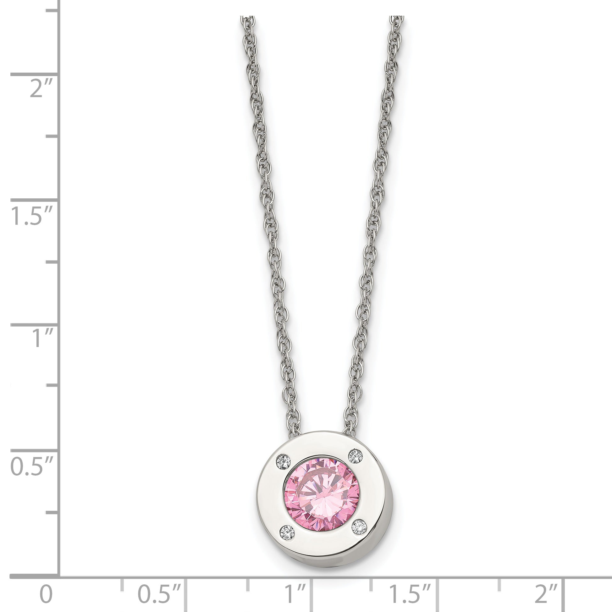 Chisel Stainless Steel Polished CZ October Birthstone Circle Pendant on a 20 inch Multi-Link Chain Necklace