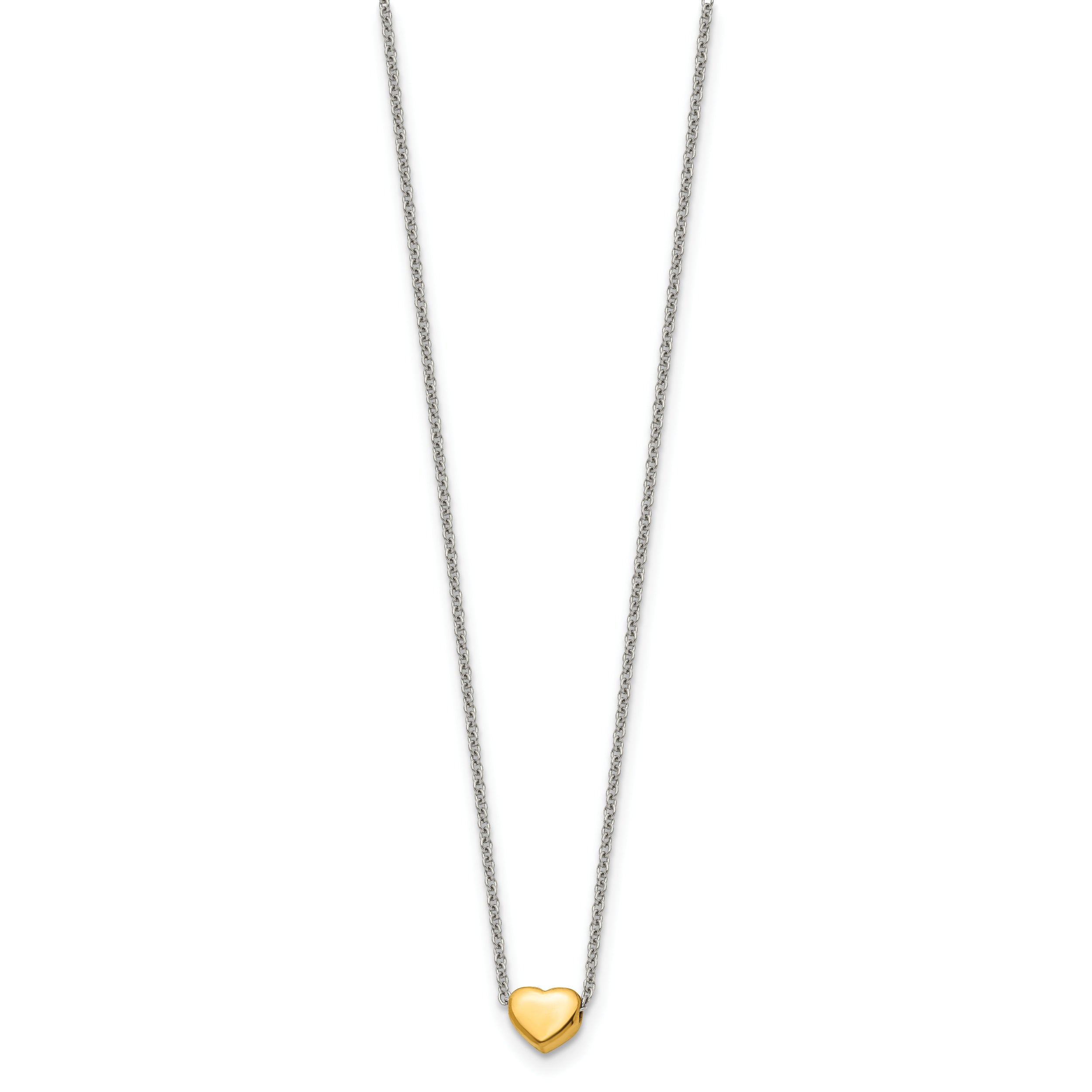 Chisel Stainless Steel Polished Yellow IP-plated Heart on a 16 inch Cable Chain Necklace