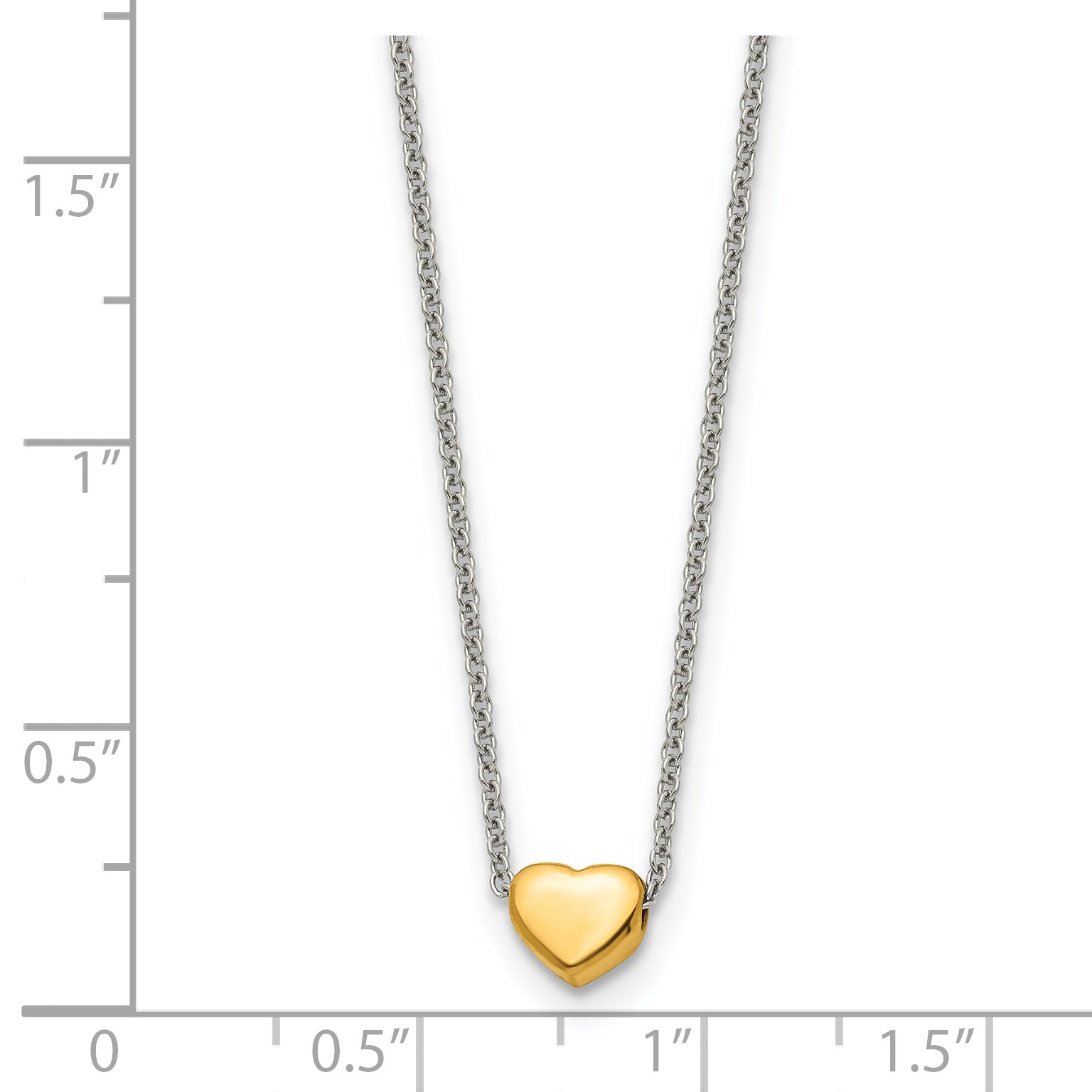 Chisel Stainless Steel Polished Yellow IP-plated Heart on a 16 inch Cable Chain Necklace