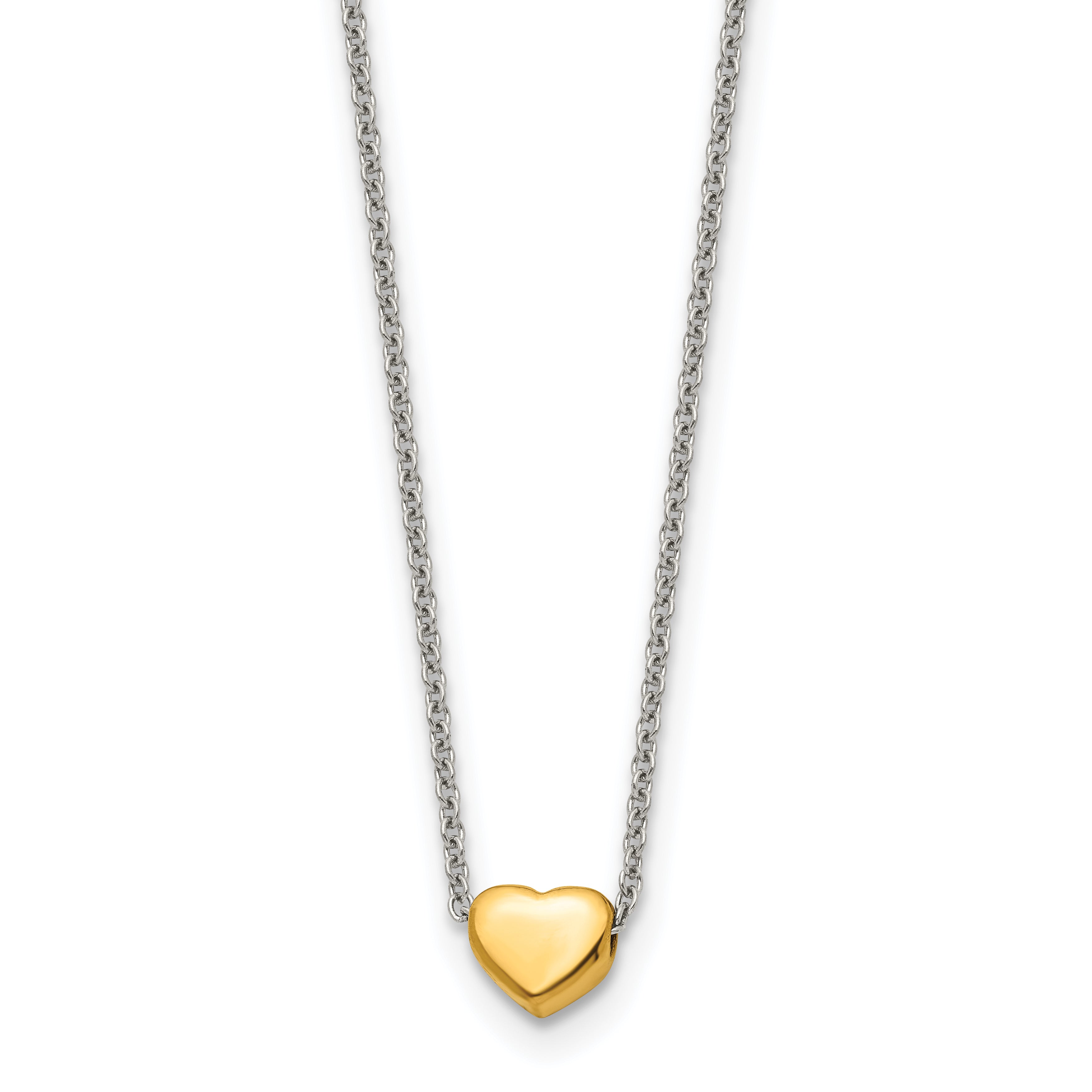 Chisel Stainless Steel Polished Yellow IP-plated Heart on a 16 inch Cable Chain Necklace