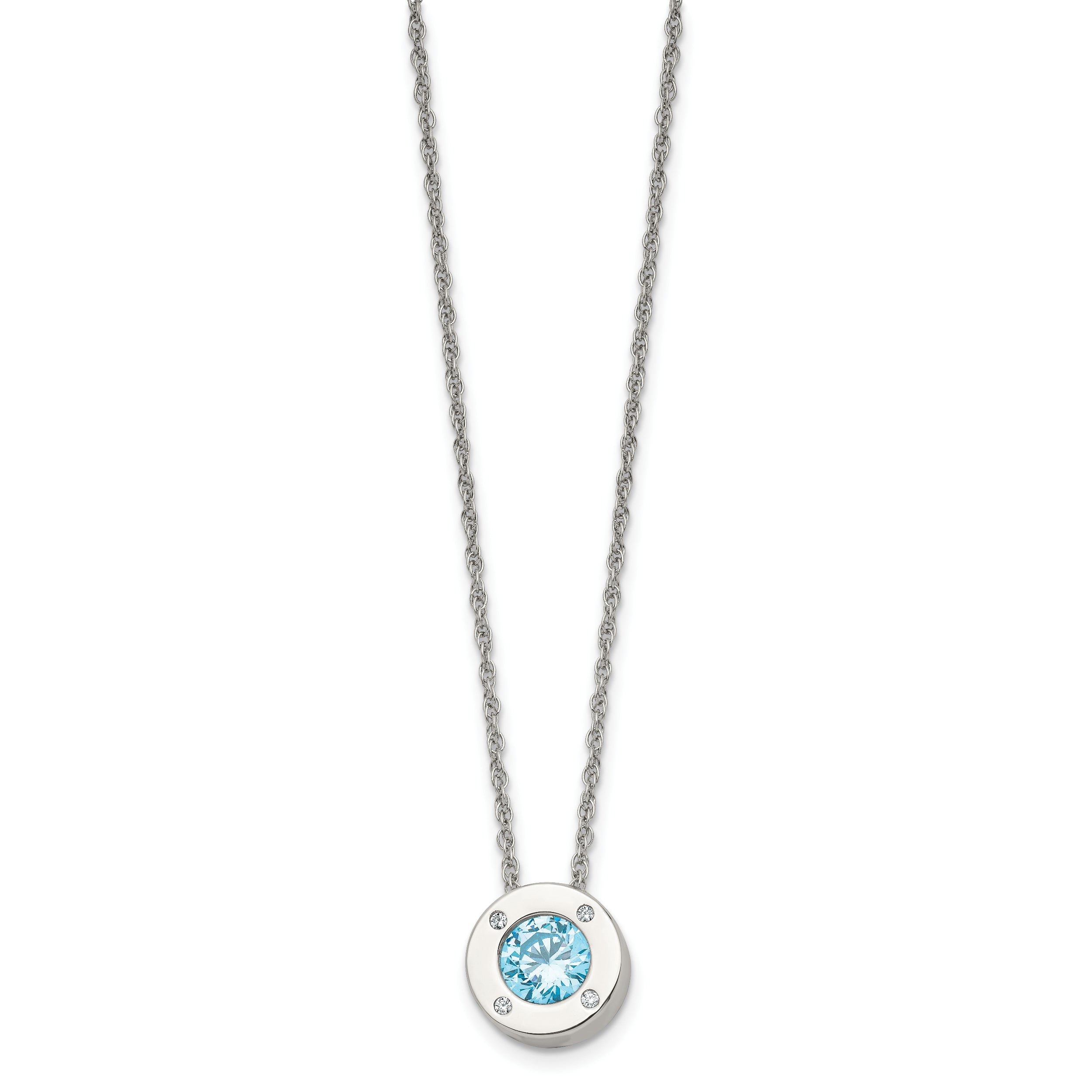 Chisel Stainless Steel Polished CZ December Birthstone Circle Pendant on a 20 inch Multi-Link Chain Necklace