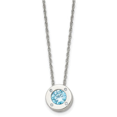 Chisel Stainless Steel Polished CZ December Birthstone Circle Pendant on a 20 inch Multi-Link Chain Necklace