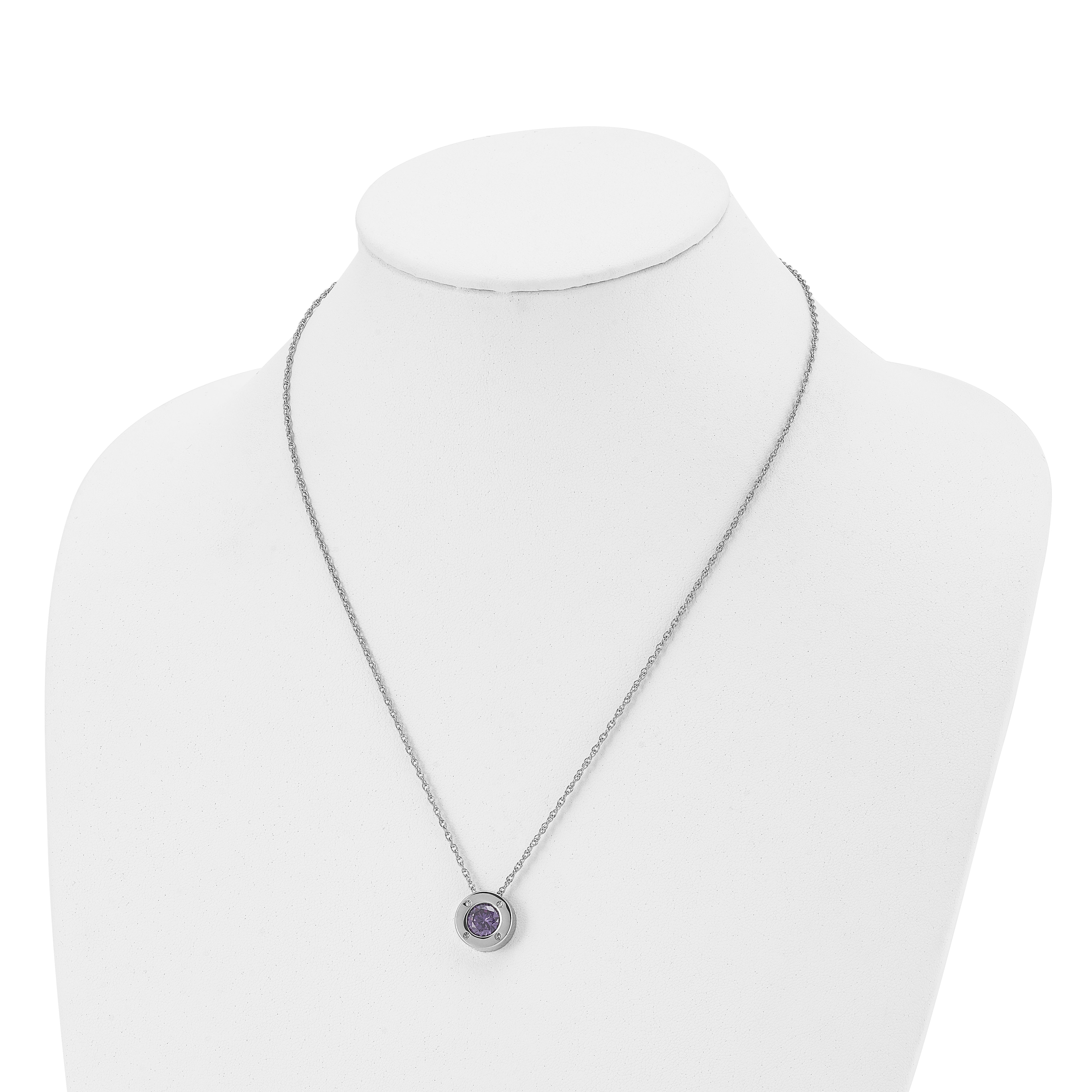 Chisel Stainless Steel Polished CZ February Birthstone Circle Pendant on a 20 inch Multi-Link Chain Necklace