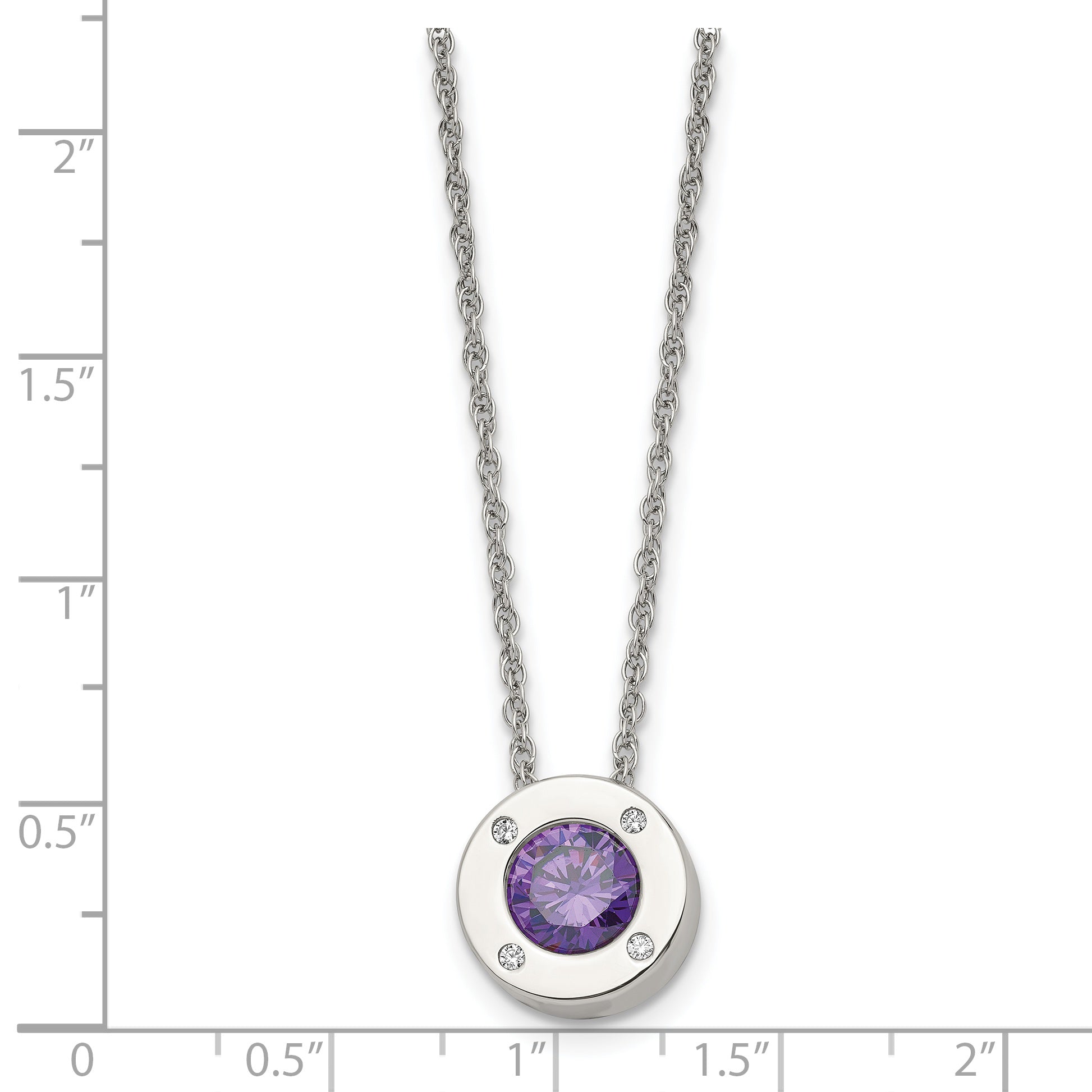 Chisel Stainless Steel Polished CZ February Birthstone Circle Pendant on a 20 inch Multi-Link Chain Necklace