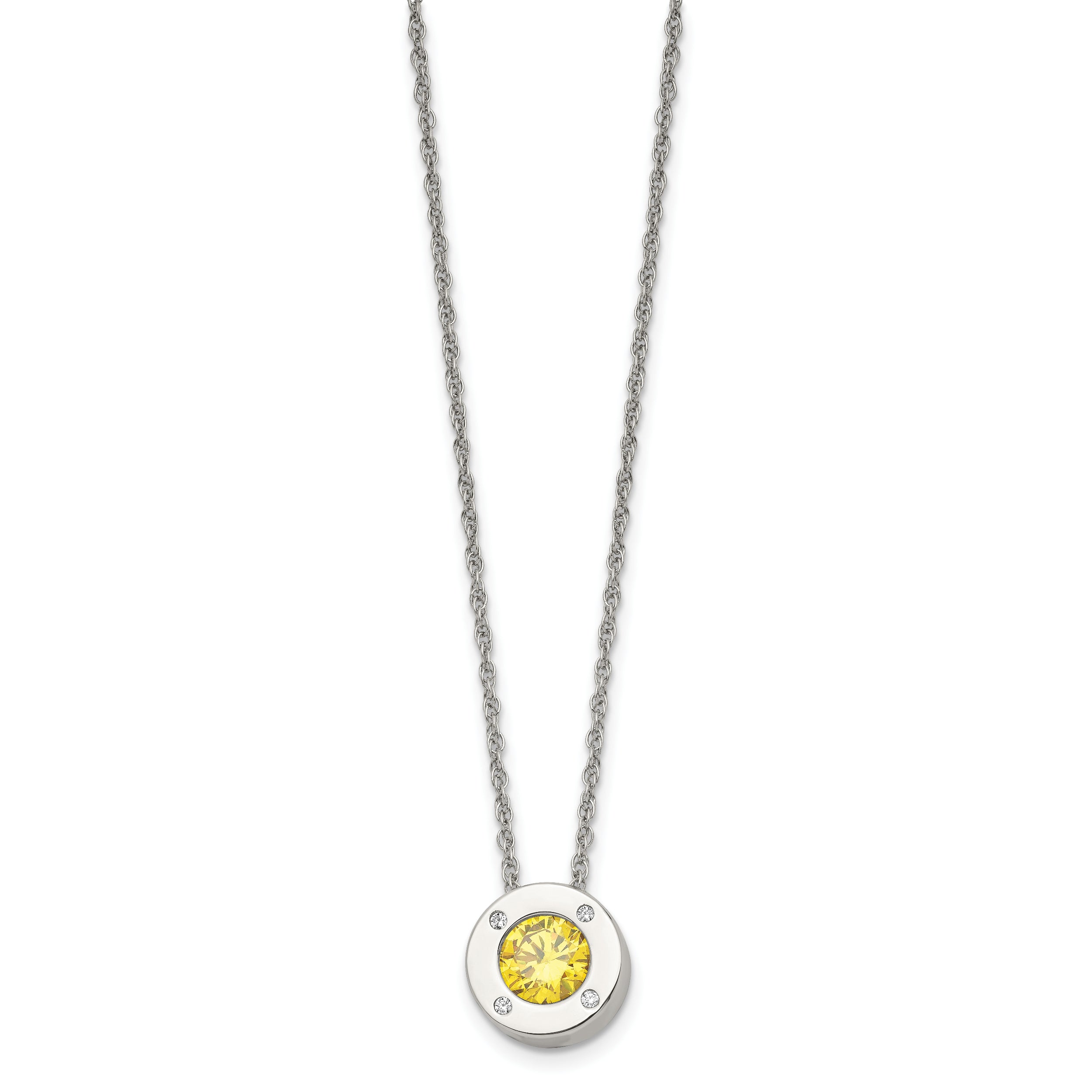 Chisel Stainless Steel Polished CZ November Birthstone Circle Pendant on a 20 inch Multi-Link Chain Necklace