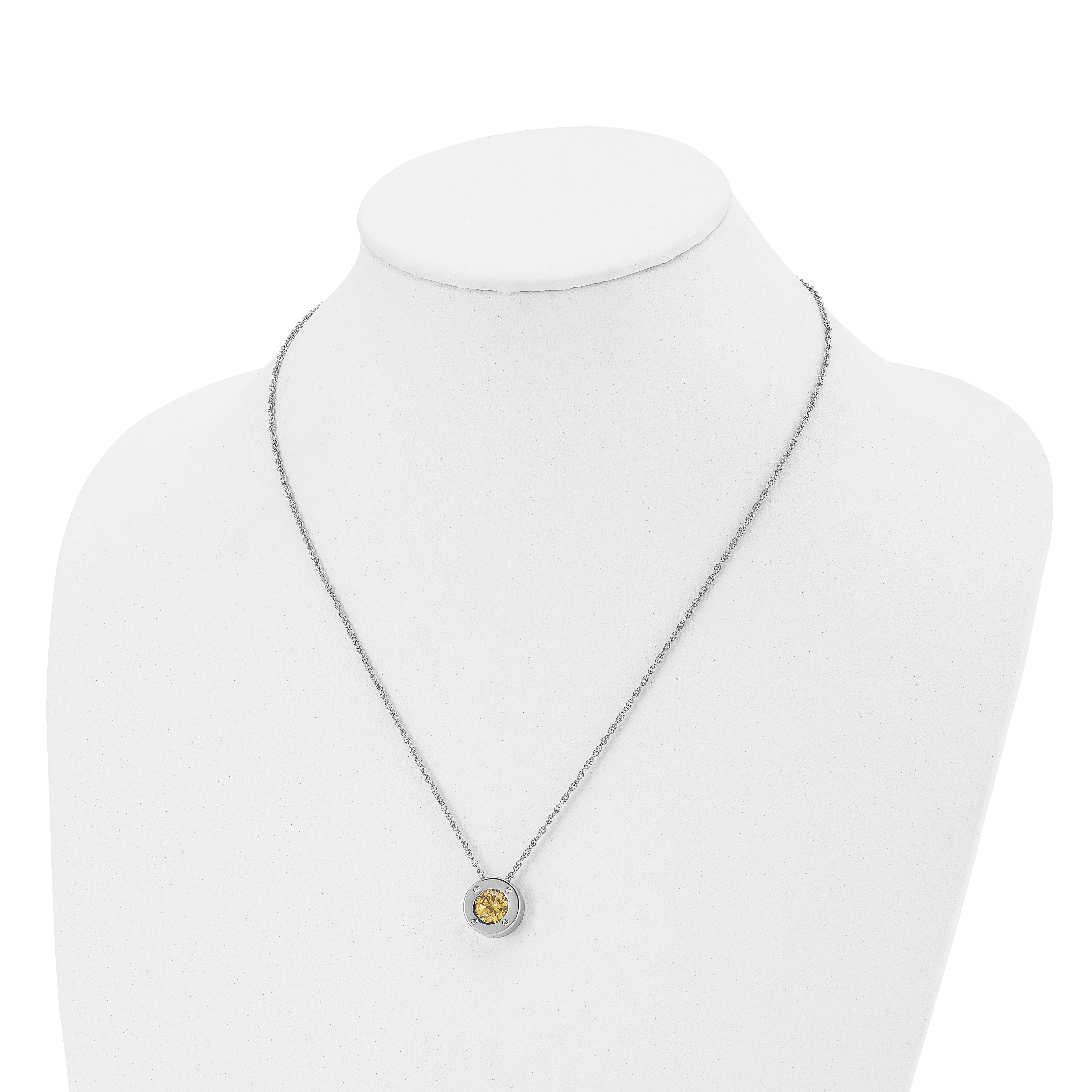 Chisel Stainless Steel Polished CZ November Birthstone Circle Pendant on a 20 inch Multi-Link Chain Necklace