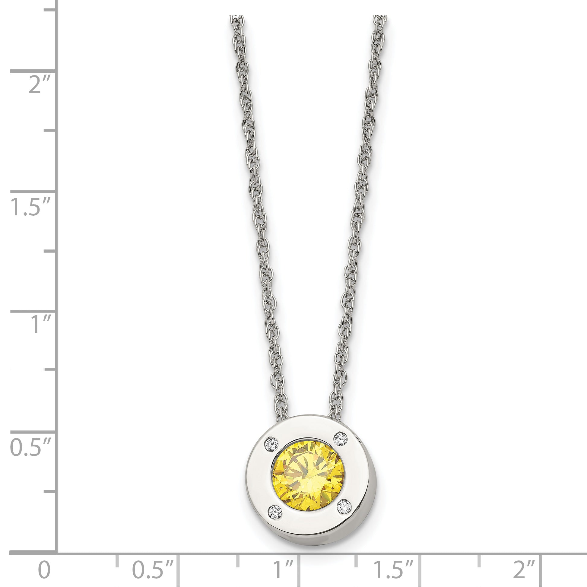 Chisel Stainless Steel Polished CZ November Birthstone Circle Pendant on a 20 inch Multi-Link Chain Necklace