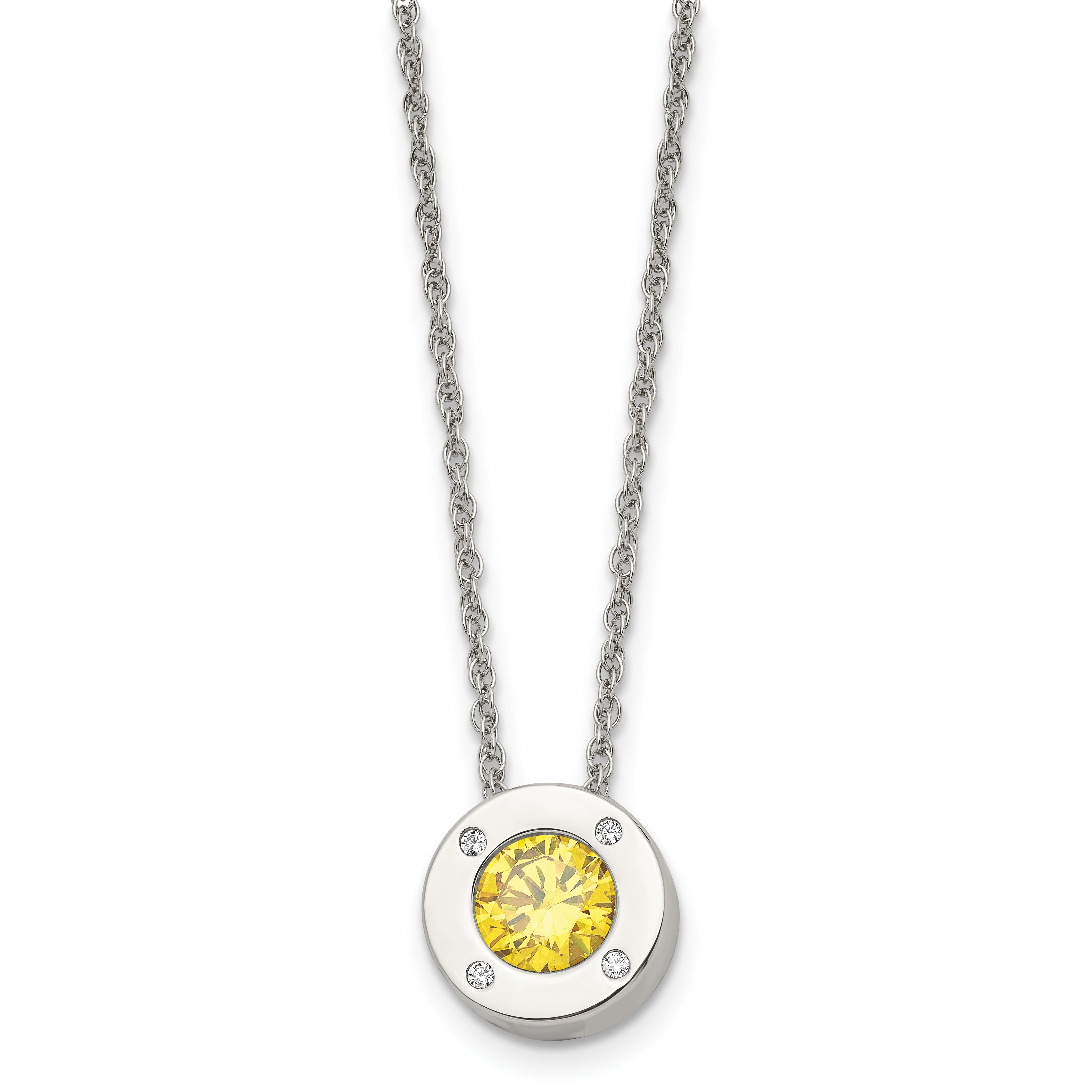 Chisel Stainless Steel Polished CZ November Birthstone Circle Pendant on a 20 inch Multi-Link Chain Necklace