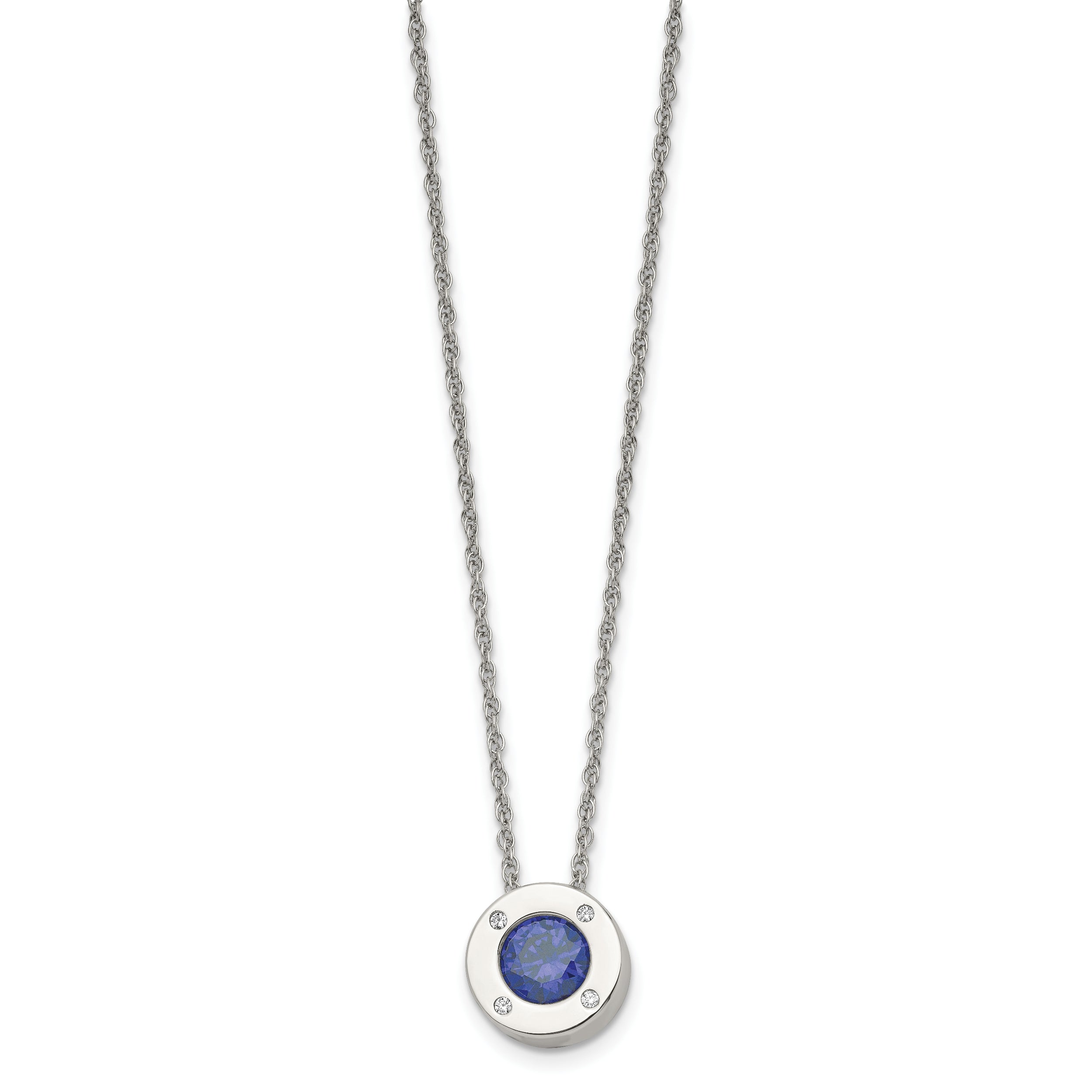 Chisel Stainless Steel Polished CZ September Birthstone Circle Pendant on a 20 inch Multi-Link Chain Necklace