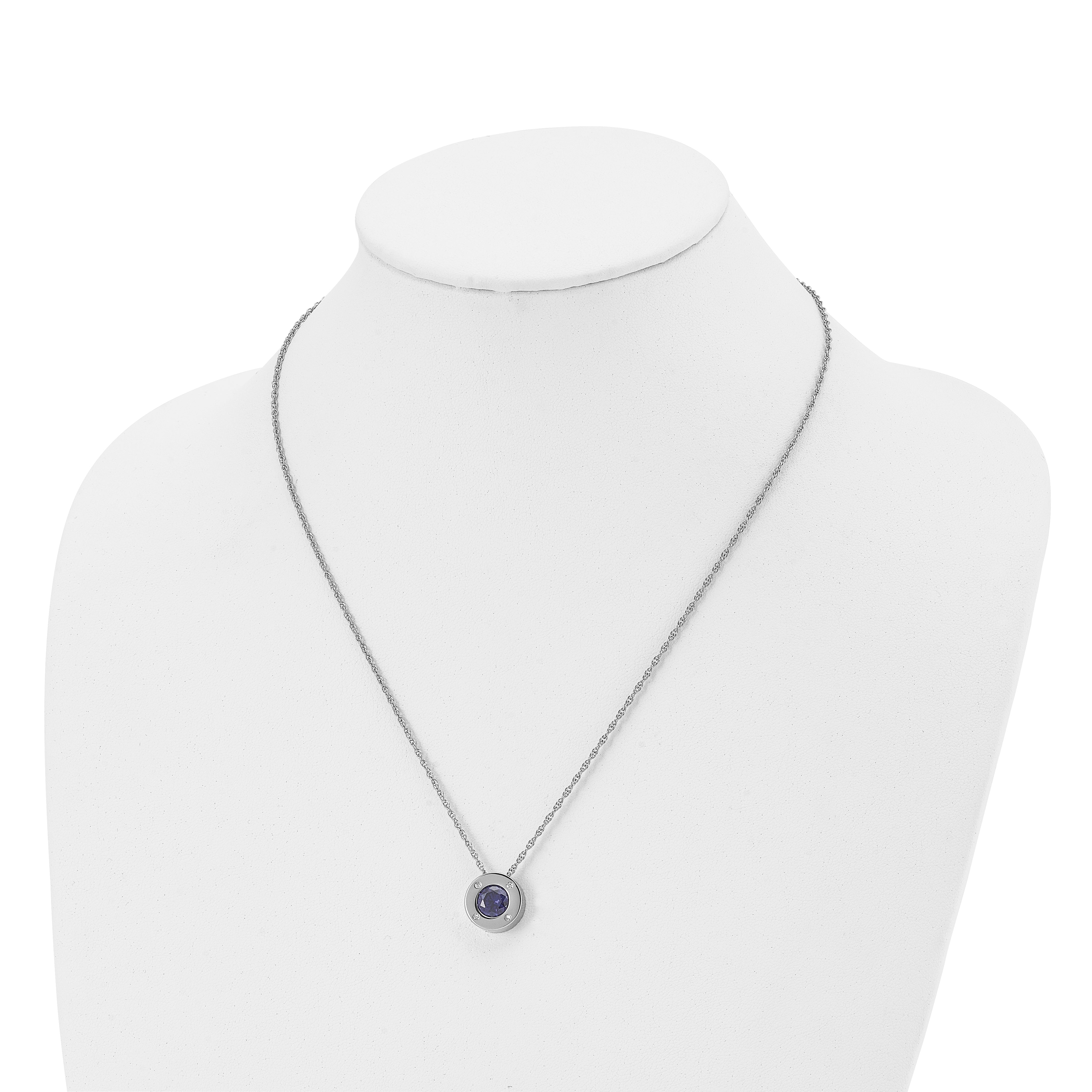 Chisel Stainless Steel Polished CZ September Birthstone Circle Pendant on a 20 inch Multi-Link Chain Necklace