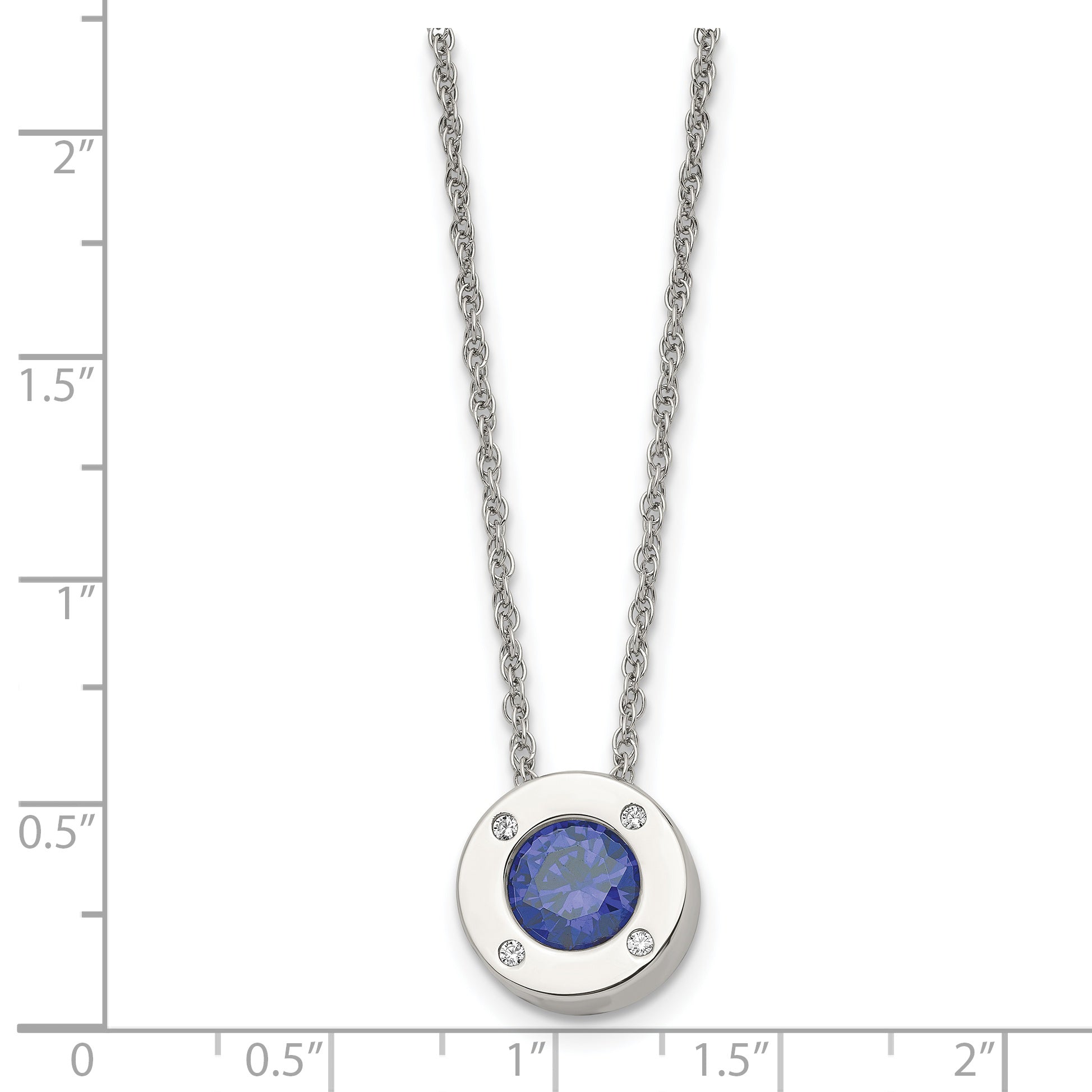 Chisel Stainless Steel Polished CZ September Birthstone Circle Pendant on a 20 inch Multi-Link Chain Necklace