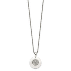 Stainless Steel Polished White Ceramic w/CZ Circle 22in Necklace