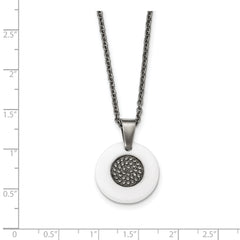 Stainless Steel Polished White Ceramic w/CZ Circle 22in Necklace