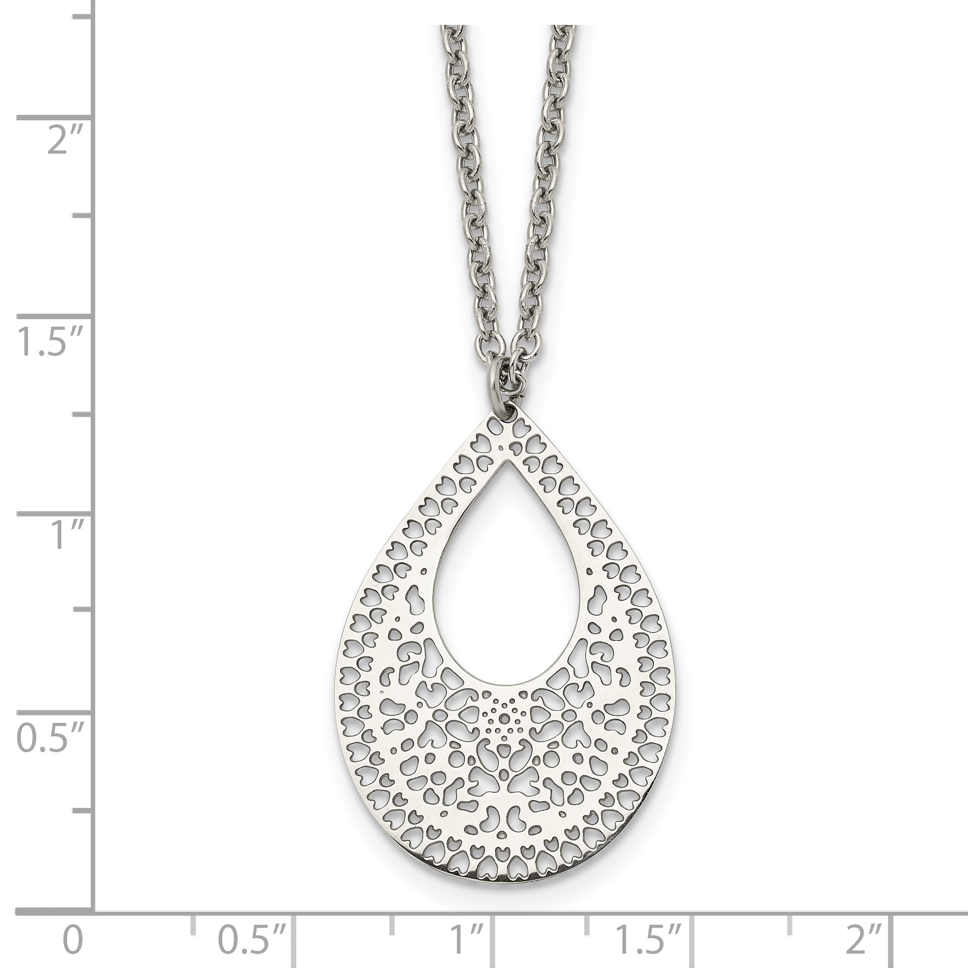 Stainless Steel Polished & Textured Reversible Cut-out Design Necklace