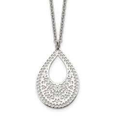 Stainless Steel Polished & Textured Reversible Cut-out Design Necklace