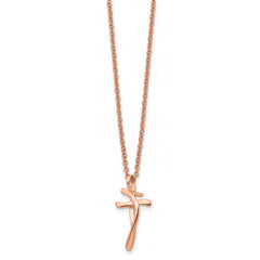 Chisel Stainless Steel Polished Rose IP-plated Twisted Cross Pendant on an 18.25 inch Cable Chain Necklace