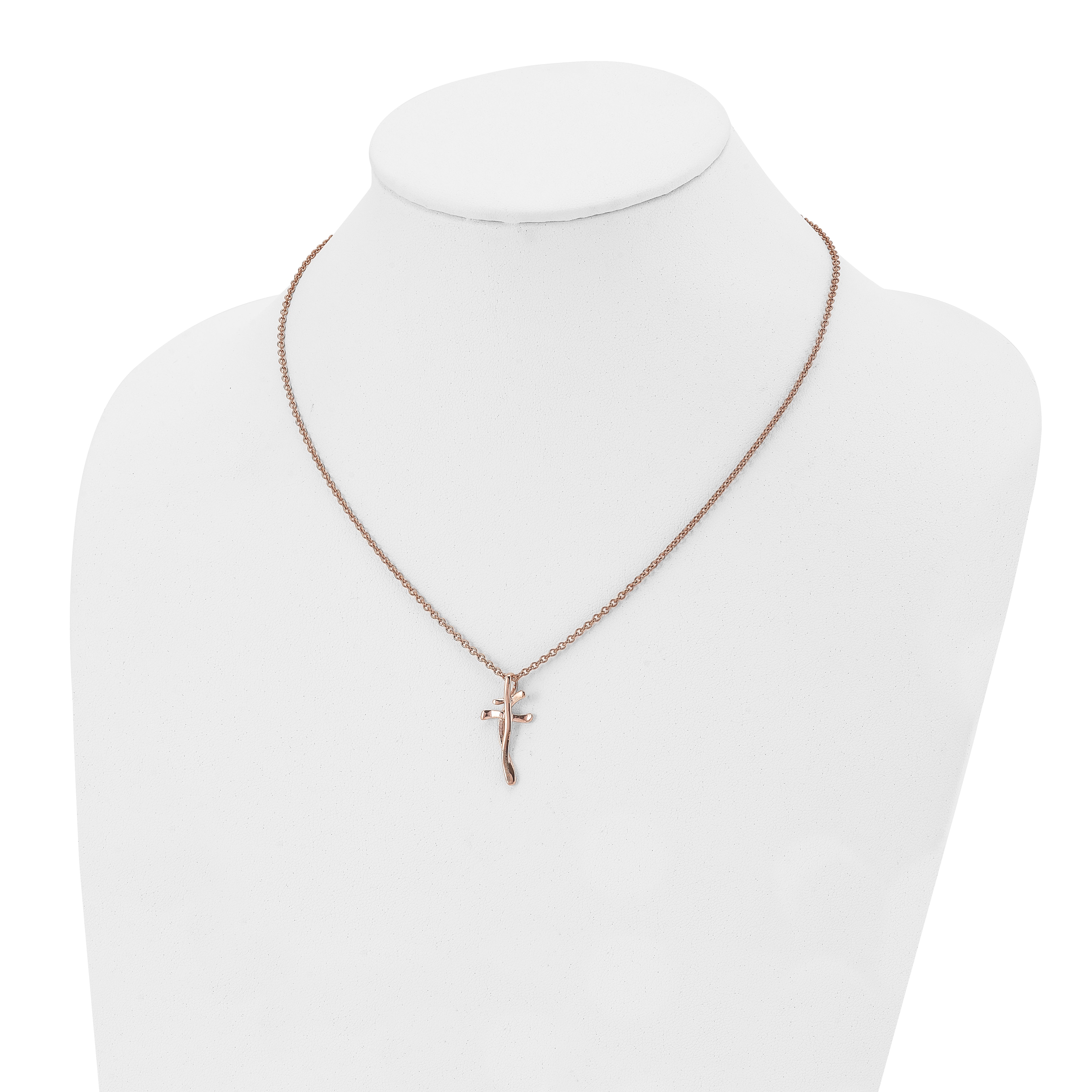 Chisel Stainless Steel Polished Rose IP-plated Twisted Cross Pendant on an 18.25 inch Cable Chain Necklace