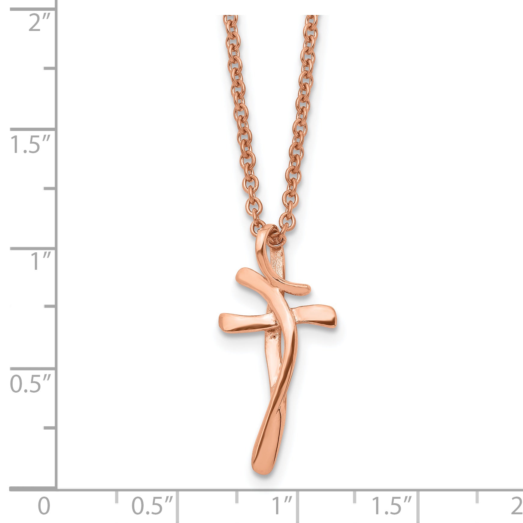 Chisel Stainless Steel Polished Rose IP-plated Twisted Cross Pendant on an 18.25 inch Cable Chain Necklace