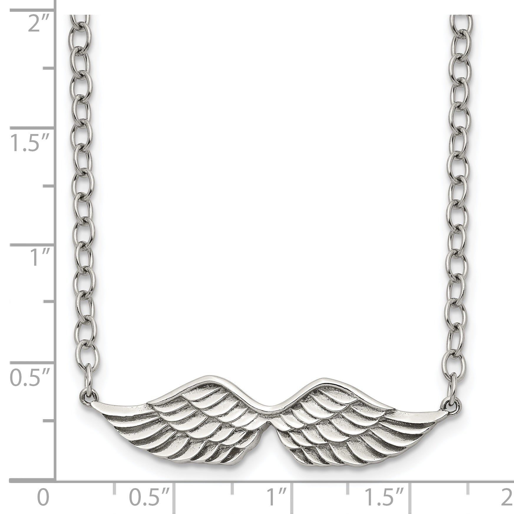 Stainless Steel Polished and Textured Angel Wings 16in w/2in ext Necklace