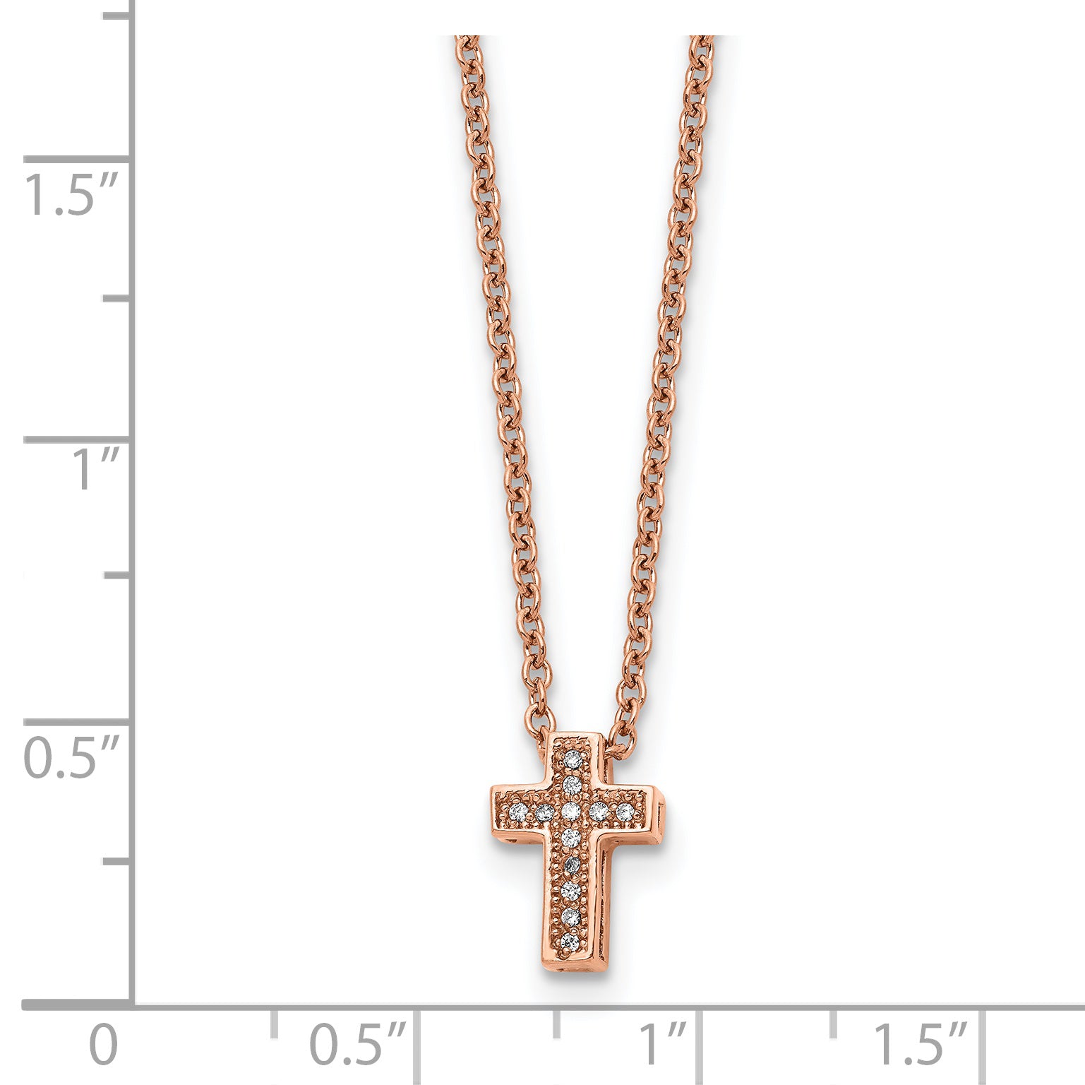 Stainless Steel Polished Rose IP-plated w/CZ Cross w/2in ext Necklace