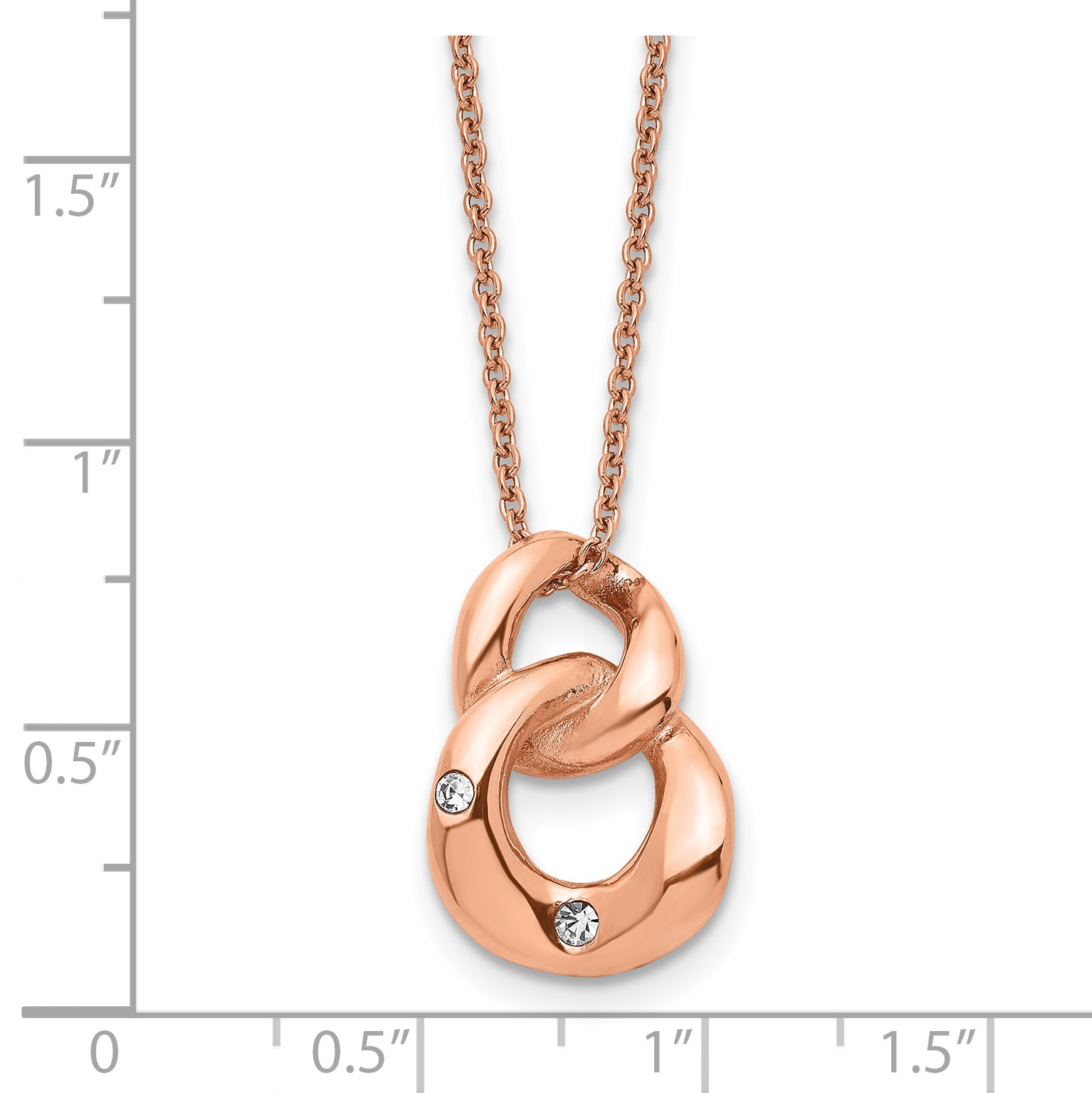 Stainless Steel Polished Rose IP-plated w/Crystal Two Loop 18in Necklace