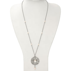 Stainless Steel Polished FWC Pearl & CZ & Glass 30in w/2in ext Necklace