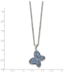 Chisel Stainless Steel Polished Blue Crystal Butterfly Pendant on a 22 inch Cable Chain Necklace