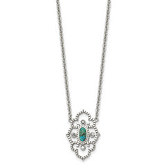 Stainless Steel Polished CZ and Imitation Turquoise w/2in ext Necklace