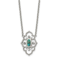 Stainless Steel Polished CZ and Imitation Turquoise w/2in ext Necklace