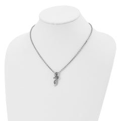 Chisel Stainless Steel Polished Black and White Crystal Fancy Twisted Pendant on an 18 inch Cable Chain Necklace