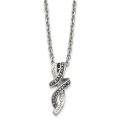 Chisel Stainless Steel Polished Black and White Crystal Fancy Twisted Pendant on an 18 inch Cable Chain Necklace