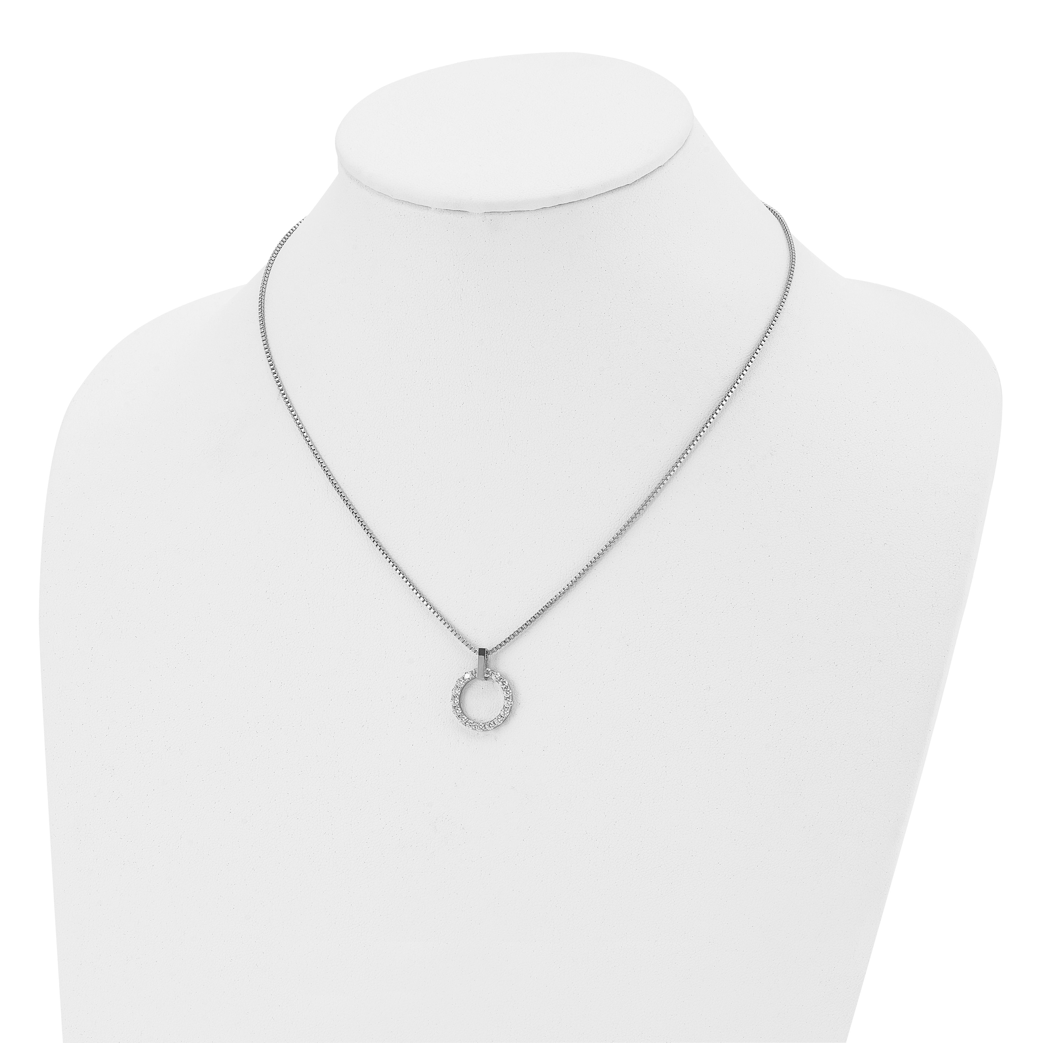 Chisel Stainless Steel Polished CZ Open Circle Pendant on an 18 inch Box Chain Necklace