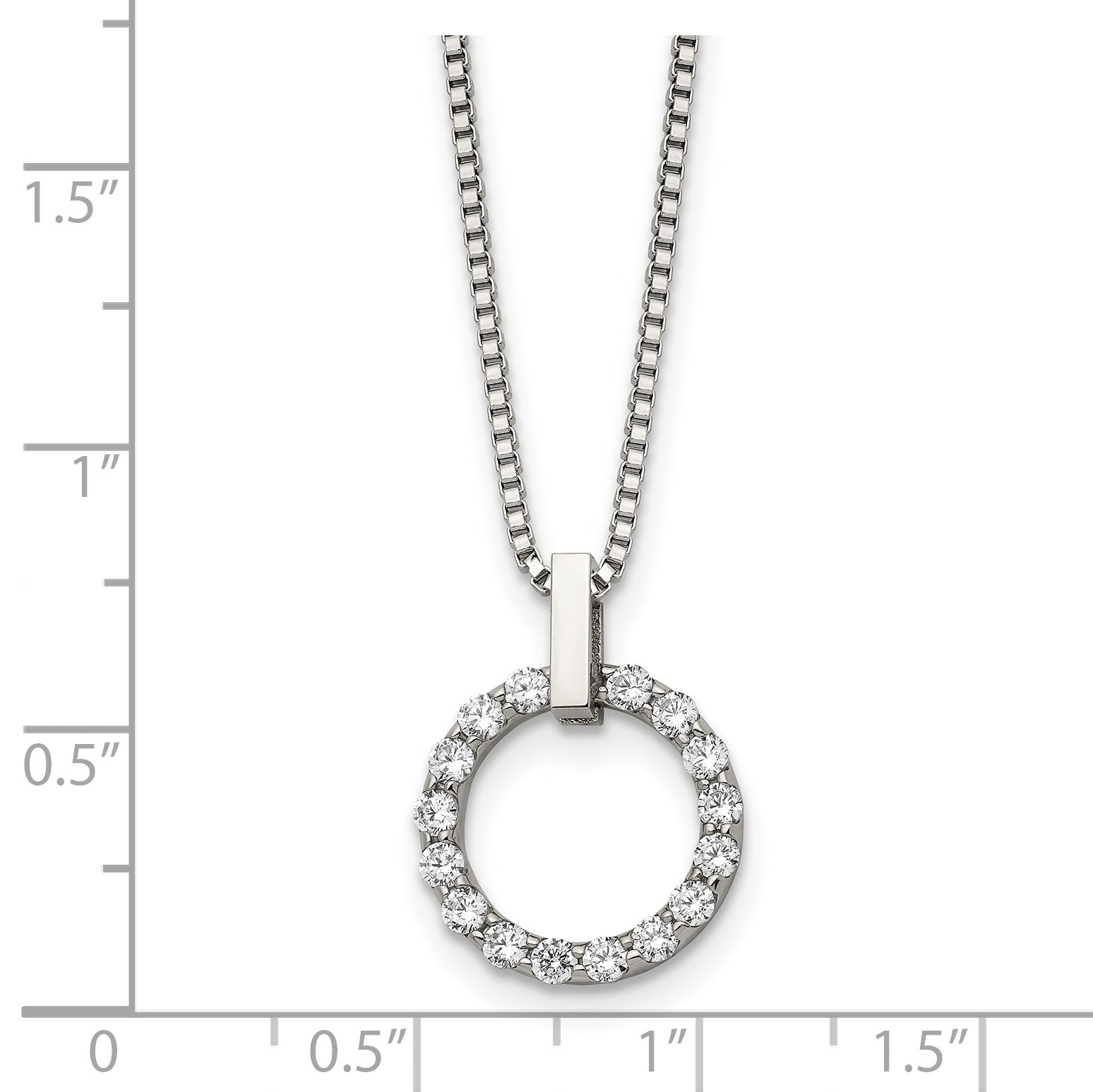 Chisel Stainless Steel Polished CZ Open Circle Pendant on an 18 inch Box Chain Necklace