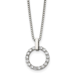 Chisel Stainless Steel Polished CZ Open Circle Pendant on an 18 inch Box Chain Necklace