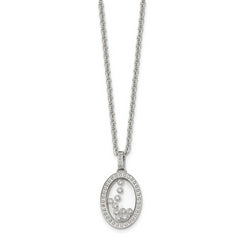 Stainless Steel Polished w/Moving CZ Floating in Glass Oval 18in Necklace