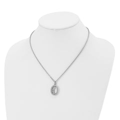 Stainless Steel Polished w/Moving CZ Floating in Glass Oval 18in Necklace