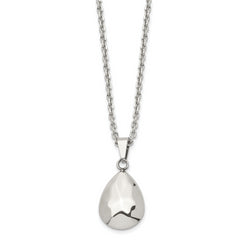 Stainless Steel Polished Hammered Hollow Teardrop Puff 18in Necklace