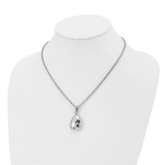 Stainless Steel Polished Hammered Hollow Teardrop Puff 18in Necklace