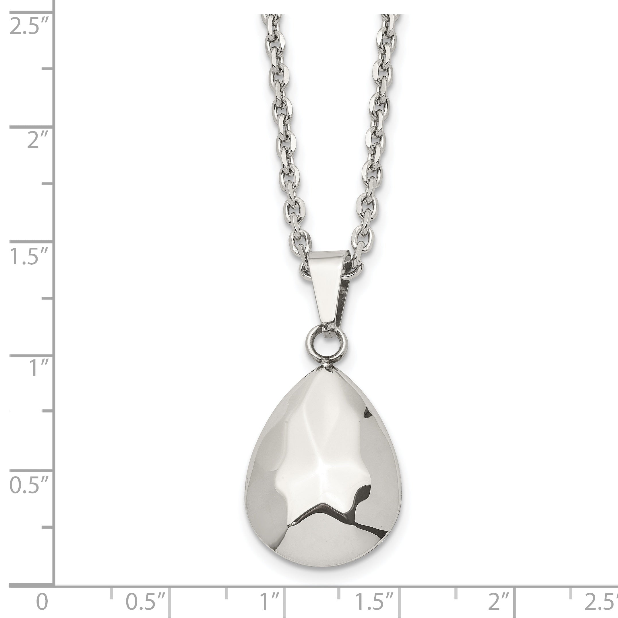 Stainless Steel Polished Hammered Hollow Teardrop Puff 18in Necklace