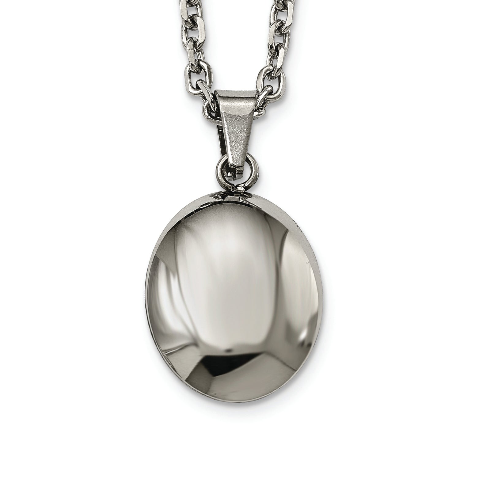 Stainless Steel Polished Hollow Puff Oval 18in Necklace