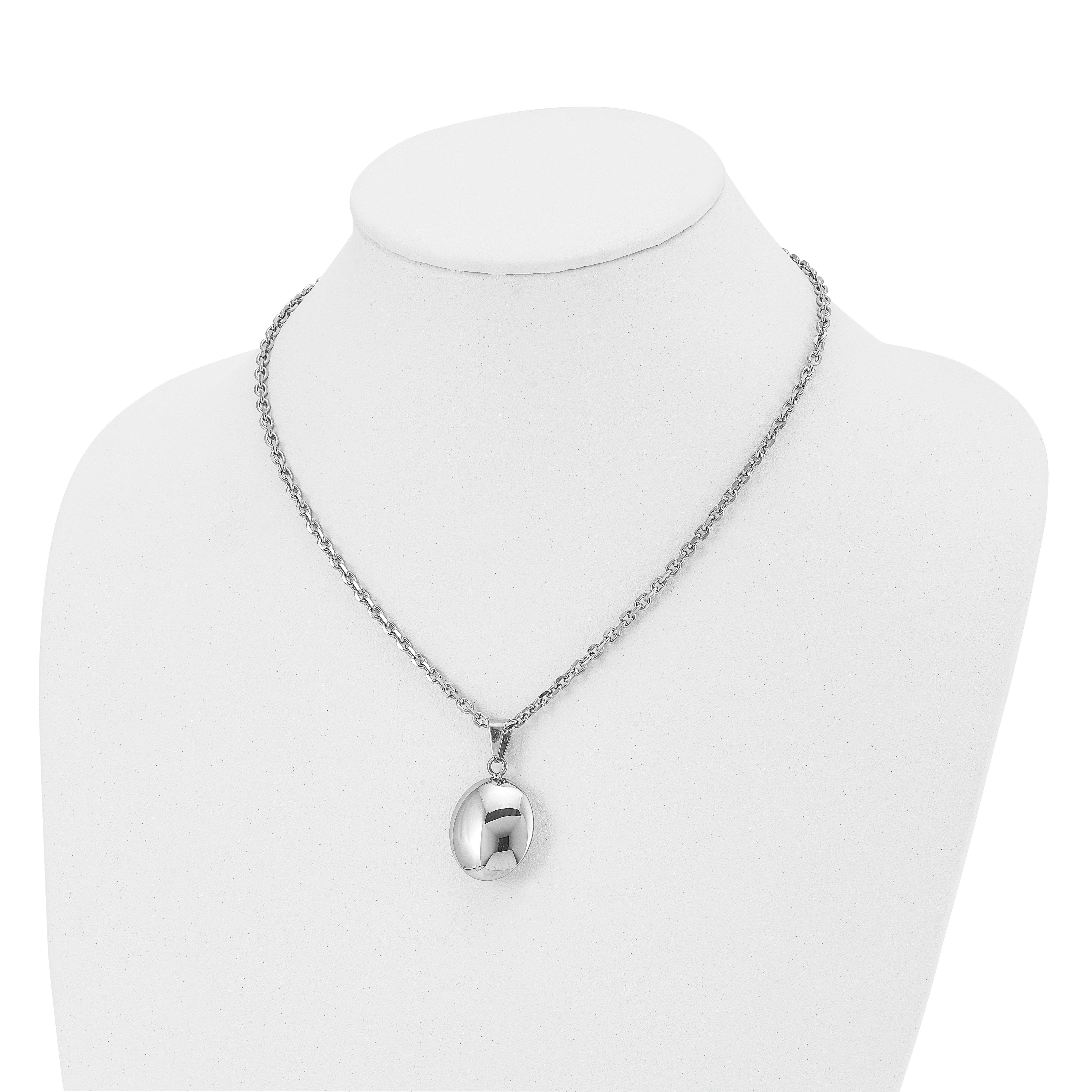 Stainless Steel Polished Hollow Puff Oval 18in Necklace