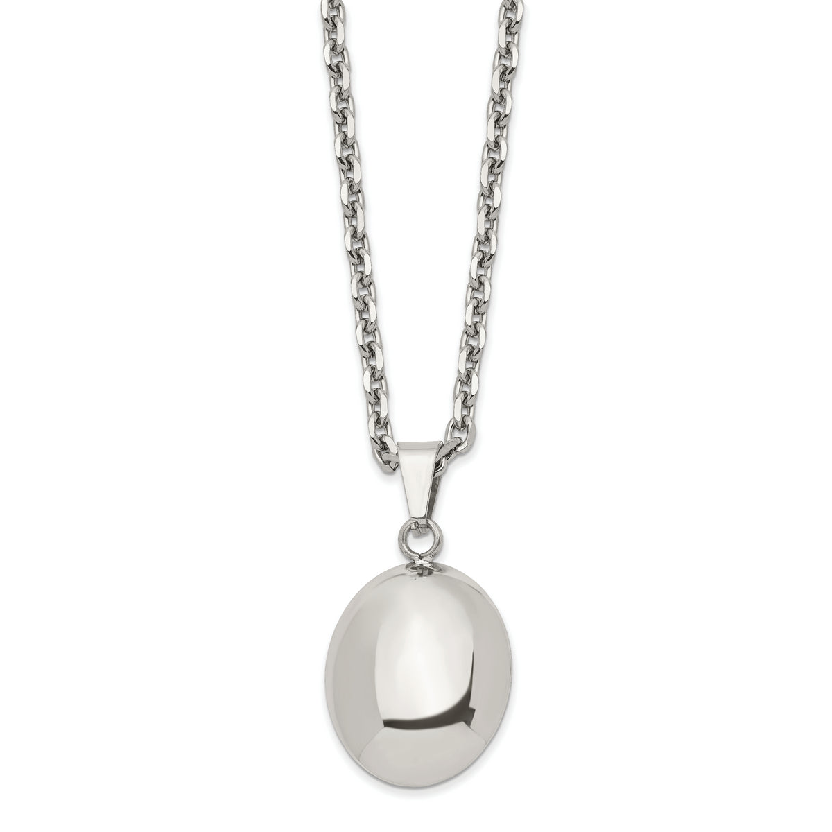 Stainless Steel Polished Hollow Puff Oval 18in Necklace