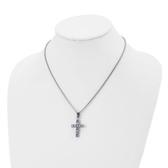 Chisel Stainless Steel Polished with Purple Square CZ Cross Pendant on an 18 inch Box Chain Necklace