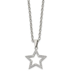 Stainless Steel Polished CZ Star 18in Necklace