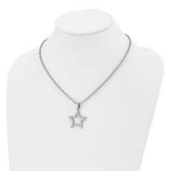 Stainless Steel Polished CZ Star 18in Necklace