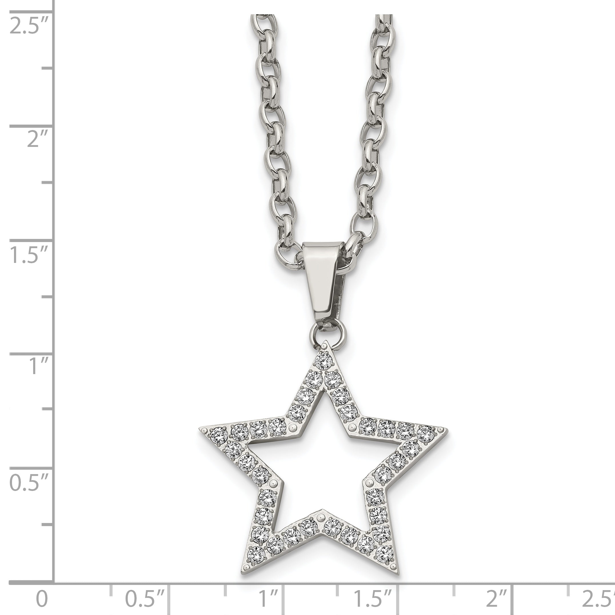 Stainless Steel Polished CZ Star 18in Necklace