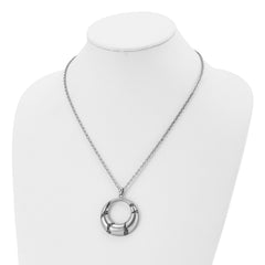 Stainless Steel Brushed Enameled w/Crystal Circle 20in Necklace